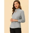 thumbnail image 3 of INSPIRE CHIC Women's Keyhole Stand Collar Pleated Back Button Blouse Tops Brown Grey L, 3 of 5