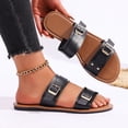 thumbnail image 4 of Womens Two Band Adjustable Buckle Slide Sandals Flat Faux Faux Leather Casual Summer Beach Shoes Black,Size 7.5, 4 of 6