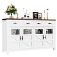thumbnail image 1 of Homfa Farmhouse 55.1"W Kitchen Buffet Cabinet with Storage Drawer & Adjustable Shelf, Glass Door Wood Sideboard Credenza Coffee Bar with for Dining Room Living Room, White & Natural Wood, 1 of 7