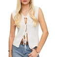 thumbnail image 2 of Yunliwuli Women Knit Tank Top, Sleeveless Tie-up Solid Loose Summer Vest Streetwear for Daily, 2 of 10