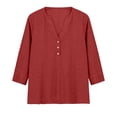 thumbnail image 4 of Womens Split Neck Blouses Solid Color 3/4 Sleeve Summer Casual Fashion Tee Red XXXL, 4 of 5