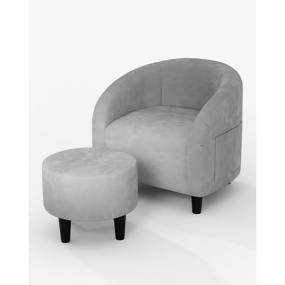 Gustowave Accent Chair with Ottoman, Velvet Upholstered Modern Armchair, Round Club Side Chair for Living Room, Bedroom & Small Spaces, Gray