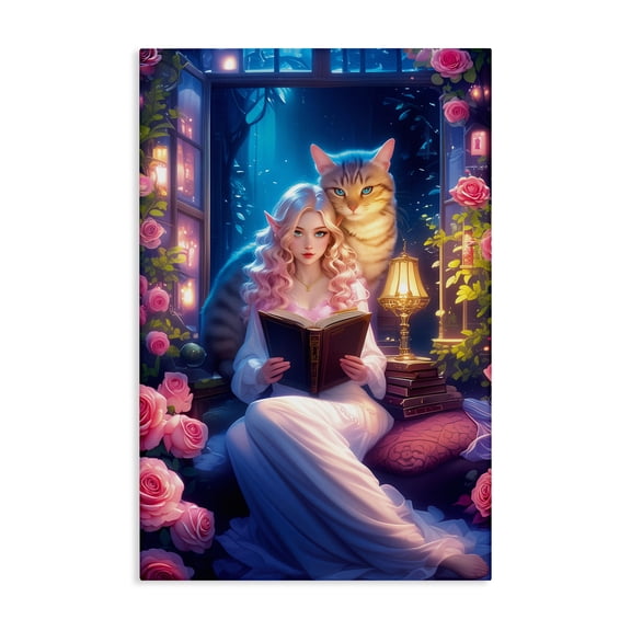 Stupell Industries Mysterious Girl & Cat Canvas Wall Art design by Image World, 24 x 16