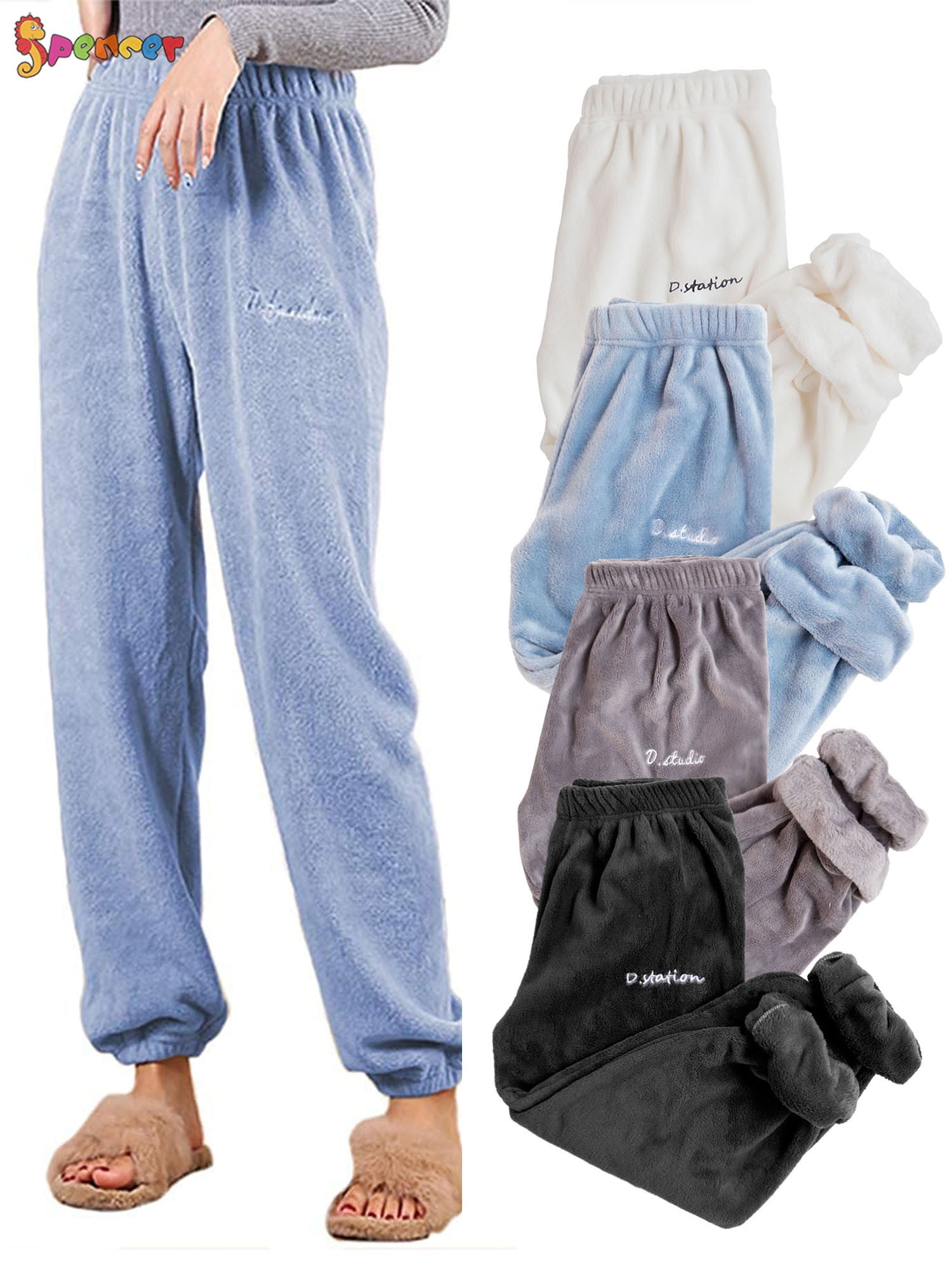 Famulily Womens Winter Thick Plush Fluffy Warm Soft Fleece Lounge Pj Pants Bottoms with Pockets