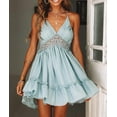 thumbnail image 3 of HLSOHJP Women's Floral Print Beach Sundress Sleeveless Halter Spaghetti Straps Backless Lace Mini Swing Skater Dresses, 3 of 7