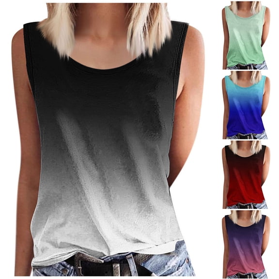 Ashirexll Tank Tops for Women Fashion Summer Printed Round Neck Sleeveless Comfortable Tank Blouses