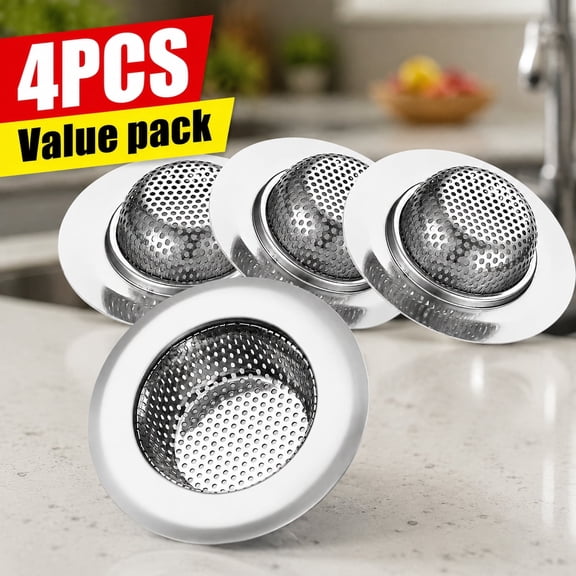 Ustris 4 Pack Sink Drain Strainer, Stainless Steel Kitchen Sink Strainer Drain Plug Filter Strainer with Large Wide Rim 4.5" for Kitchen (4.5 inch 4 Pack)