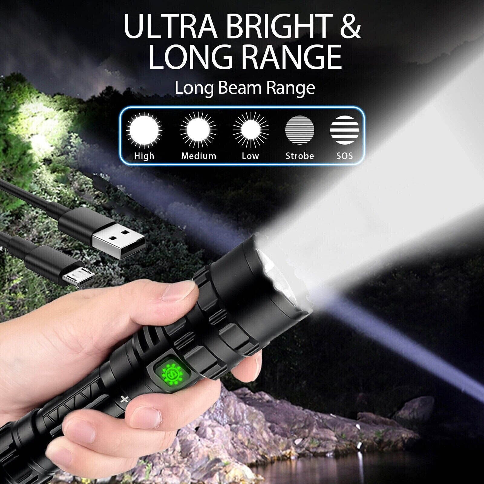 2Pack Rechargeable Flashlights LED High Lumens 5 Lighting Modes Adjustable Focus Flashlight with Rechargeable Battery for Camping, Hiking