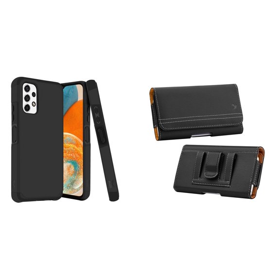 MK Armor Case for Samsung Galaxy A23 5G and Belt Holster Pouch - Black