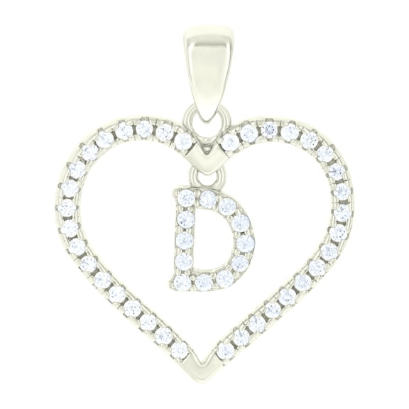 925 Sterling Silver Womens Cubic-Zirconia Initial Alphabet D Heart Charm Pendant