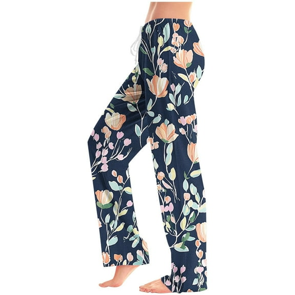 Blmnix Sleep Pants Pajama Pants Women Cotton Pajamas Plus Size Pjs Wide-Leg Blue Long Womens Pajama Sets Shorts,XXXL