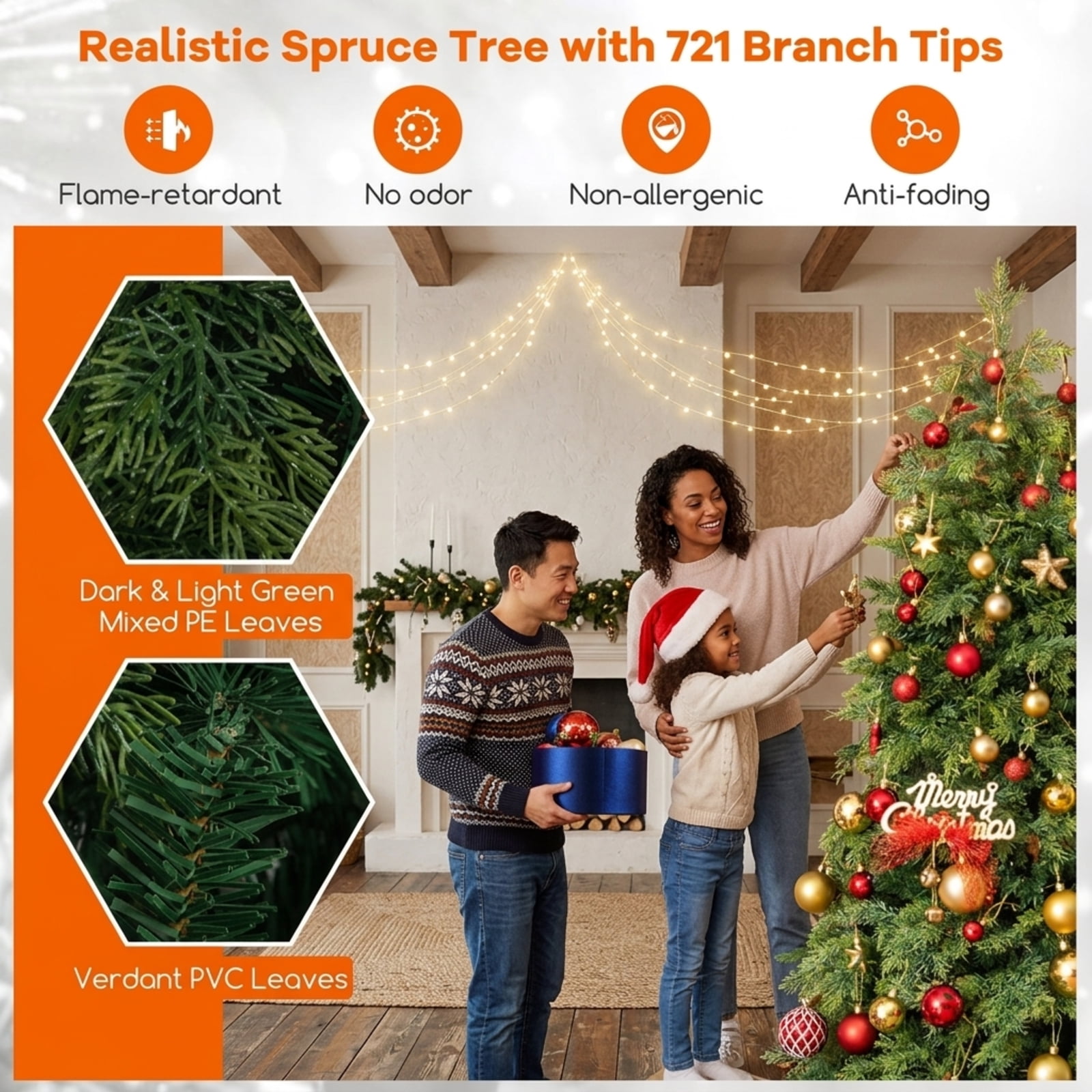 RUIE 6 ft Green Artificial Christmas Tree, Unlit Hinged Xmas Tree with 721 Branch Tips and Foldable Metal Base for Home Office