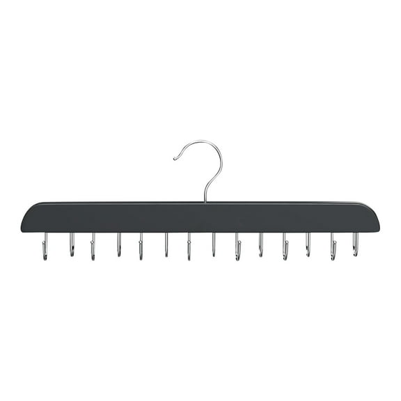 Wooden Belt Rack with 14 Hooks Wall Mount Closet Organizer for Ties Scarves Accessories Home Storage Black