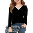 thumbnail image 4 of Piuwrlz Long Sleeve T-Shirt for Kids Girls Boys Cotton Shirts Printed Solid Color V-neck V-neck T Shirt Tops Black Size 11 Years, 4 of 8
