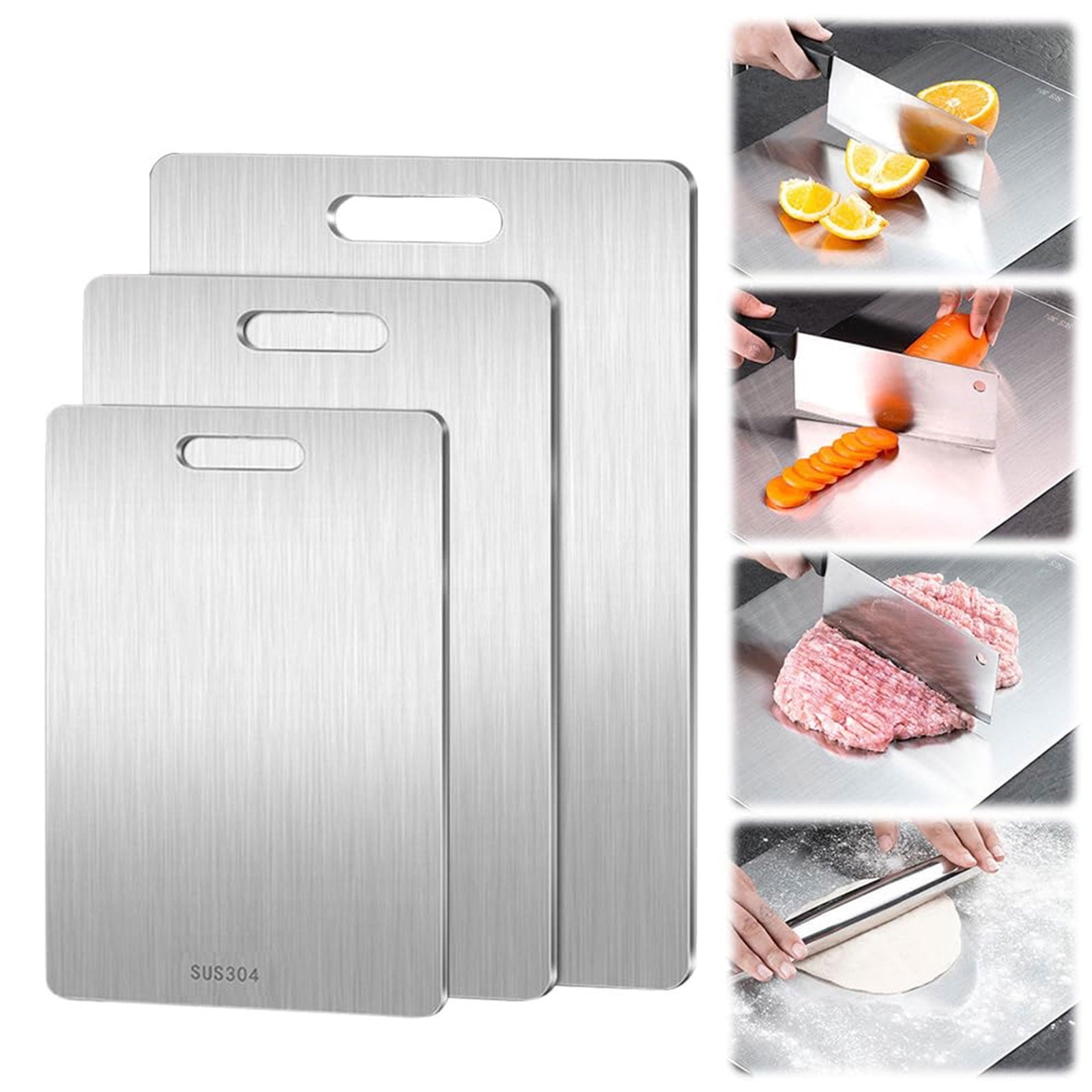 Gyugmhao Titanium Cutting Boards Set of 3,Stainless Steel Cutting Boards for Kitchen,Double-Sided Food Grade Cutting Board,Cutting Meat,Cheese,Vegetable,Fruit