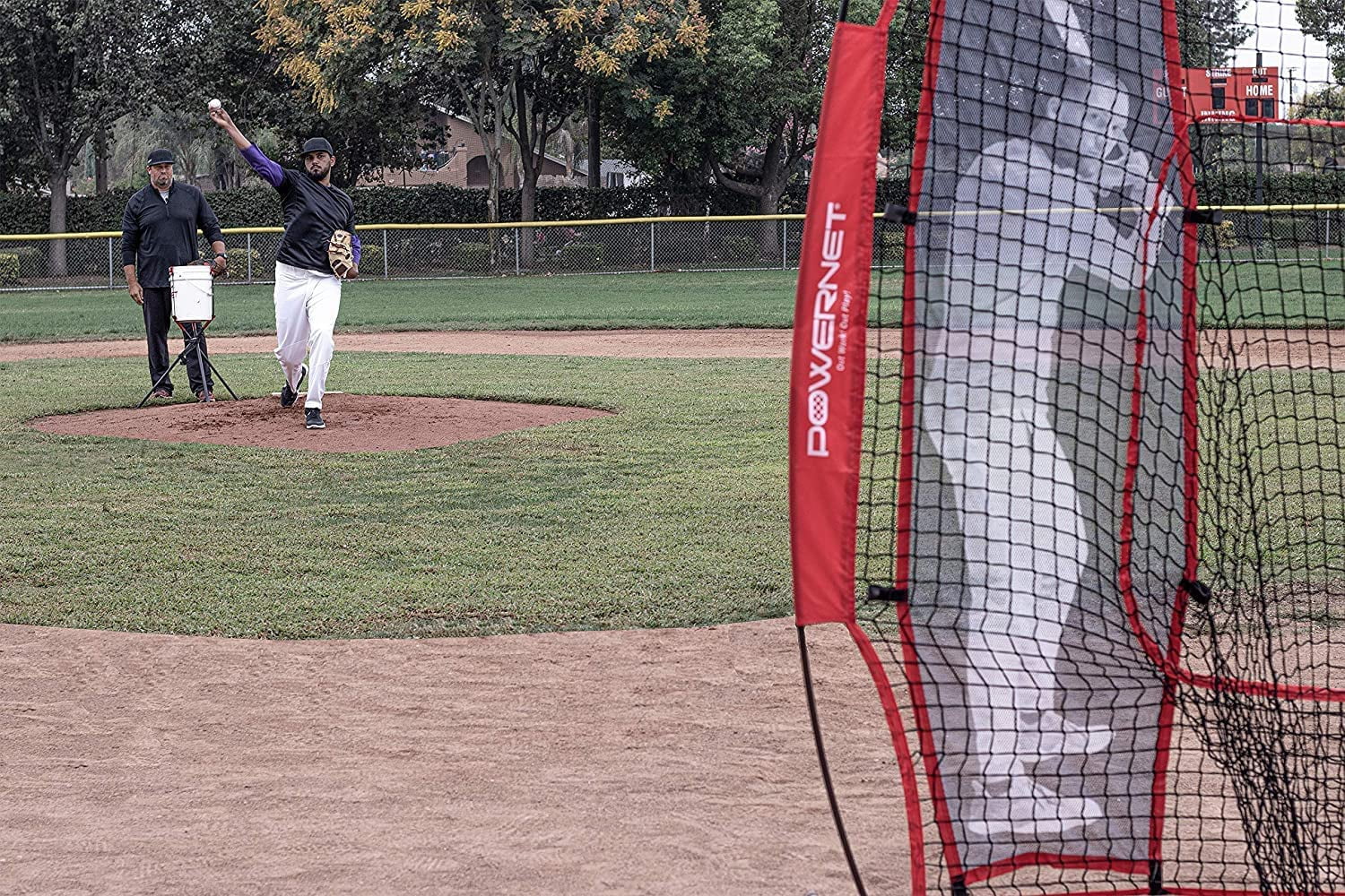 PowerNet 7x7' Softball Baseball Net with Stand-In Batter & Strike Zone, Pitching Aid Attachments, Improve Pitching Accuracy, Baseball Equipment for Pitching (7x7 Net w/ Stand-In Batter & Strike Zone)