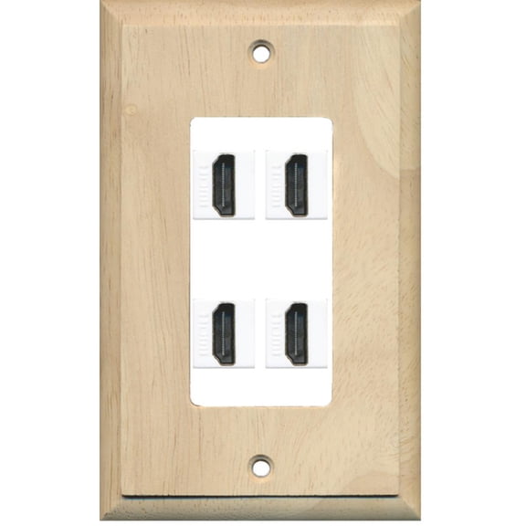 RiteAV - 4 Port HDMI 2.0 Decorative Wall Plate (Wood & White)