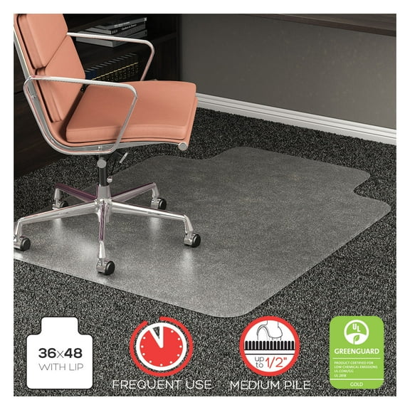 Deflecto RollaMat Frequent Use Chair Mat, Med Pile Carpet, Flat, 36 x 48, Lipped, Clear