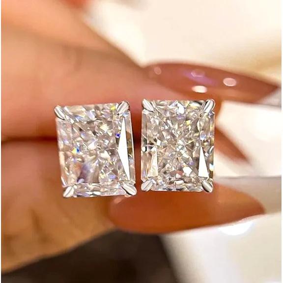 4TCW Radiant Cut Lab Created Diamond Solitaire Stud Earrings in 14k White Gold Plated