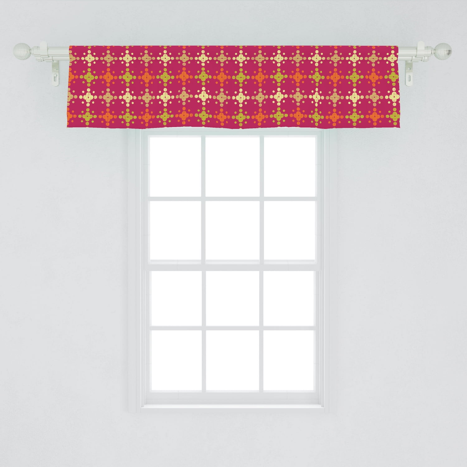 Abstract Window Valance, Grid Pattern Repeating Shapes Rounded Squares with Various Colors