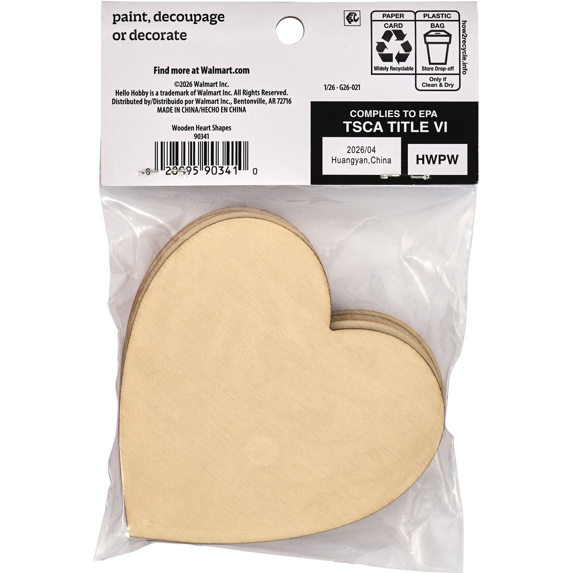 Hello Hobby Plywood Heart Shape Pack, Set of 6, 3.5"
