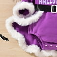 thumbnail image 6 of mgoYE My First Halloween Baby Girl Outfit Pumpkin Romper Dress Long Sleeve Trim Velvet Princess Dresses|Purple 3-6 Months, 6 of 9