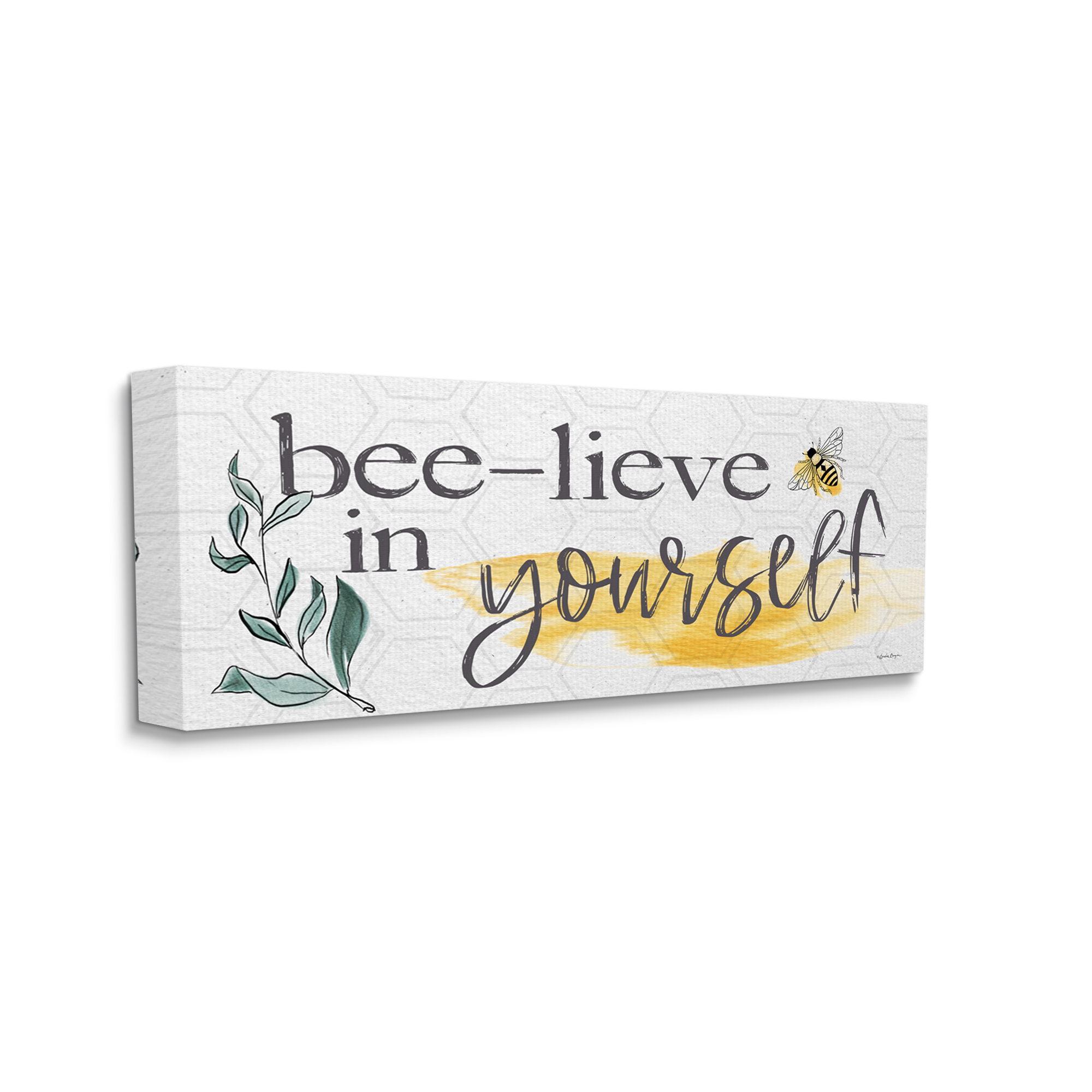 Stupell Industries Bee-Lieve in Yourself Phase Botanical & Floral Painting Gallery Wrapped Canvas Print Wall Art, 40 x 17