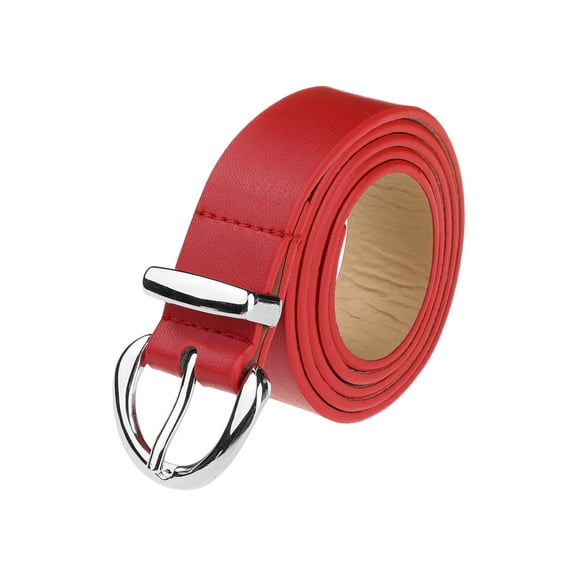 INSPIRE CHICWomen Faux Leather Belt, 1.0" Wide Casual Waist Belts with Silver Buckle for Jeans Pants Dresses 41.7x1.0" (LxW) Red