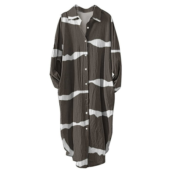 DQRPSEETB Plus Size Tops Ladies Lapel Long Sleeve Pockets Floral Art Pattern Print Vintage Long Shirt Casual Dress Trendy Tops