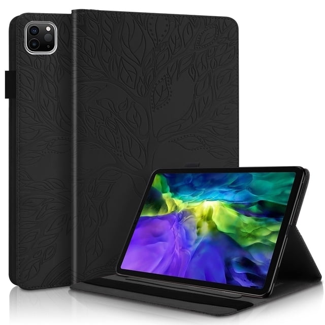 Tree of Life Embossed Case for ipad 11 Stand, Card Slots, Stylus Loop Black