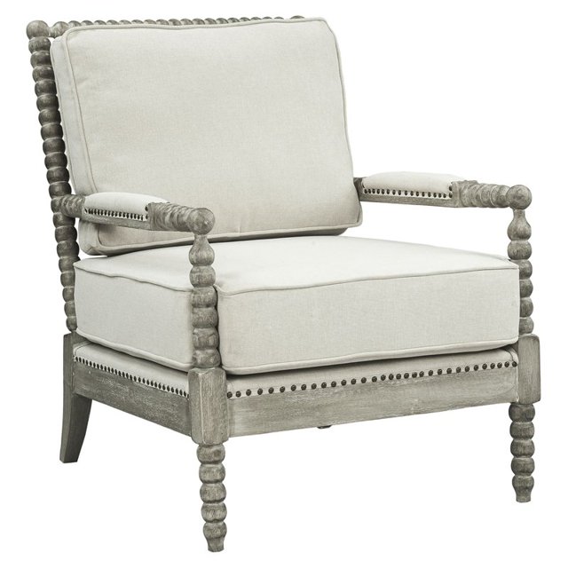 ACME Chaise d'Appoint en Tissu de Lin Beige et Chêne Gris