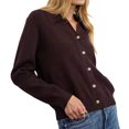 thumbnail image 3 of Women Lapel Collar Sweater Button Up Open Front Fall Knit Jackets Cute Long Sleeve Button Down Cardigan Brown L, 3 of 8