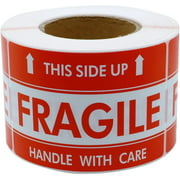 Hybsk 3x5 inch Handle with Care This Side Up Fragile Stickers Adhesive Label 100 Per Roll (3x5 inch)