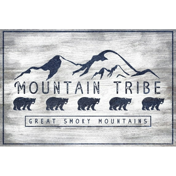 Great Smoky Mountains, Mountain Tribe, Black Bear and Mountains, Rustic (36x54 Giclee Gallery Art Print, Vivid Textured Wall Decor)