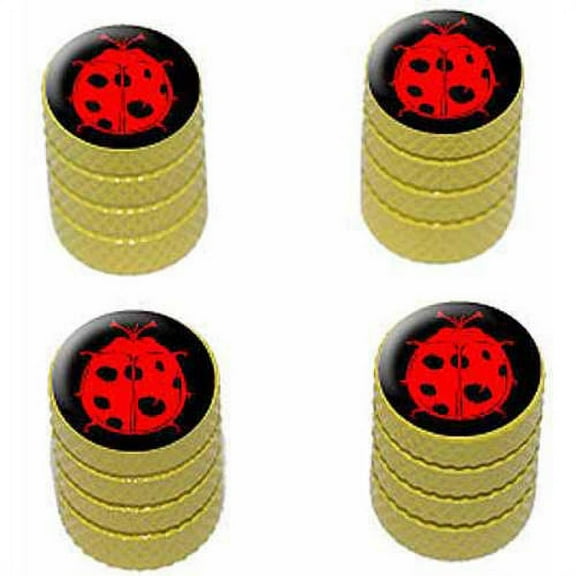 Ladybug Red Lady Bug On Black Tire Rim Wheel Aluminum Valve Stem Caps, Multiple Colors