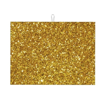 

Large Dish Drying Mats for Kitchen Counter - Gold Glitter 18x24In Anti-Slip Absorbent Microfiber Drying Mat for Kitchen Counter Mat Dish Rack Mat with Hanging Loop