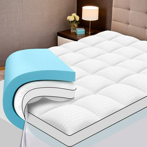 Dual Layer Mattress Topper, 2" Cooling Memory Foam Plus 1" Fluffy Pillow Top Mattress Pad Cover with 6"-18" Deep Pocket, Breathable Topper for Back Pain Relief (California King 72x84'')