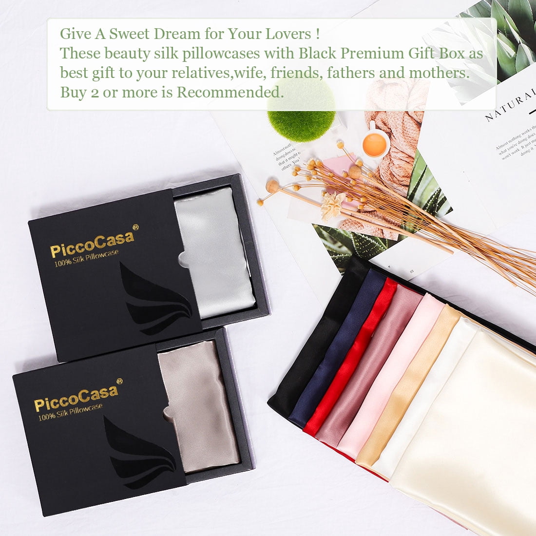 PiccoCasa 22 Momme Silk Pillowcase for Hair and Skin, King Champagne