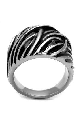 TK2338 - High polished (no plating) Stainless Steel Ring with Epoxy in Jet