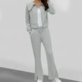 thumbnail image 3 of STETMN Women's Plain 2 Piece Tracksuit Full Zip Lapel Jacket Drawstring Split Sweatpant Lounge Sets, 3 of 6