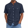 thumbnail image 2 of LIaqionyy Mens Cotton Linen Button down Shirts Casual Callarless Short Sleeve Shirt Summer Beach Tops with Pocket, 2 of 6