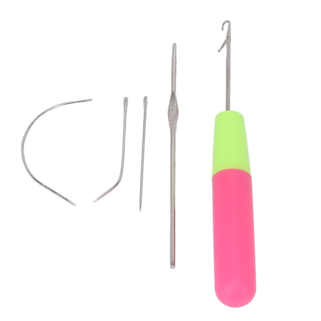 Latch Hook Set 5pcs Plastic Bent Crochet Needle Kit for Wig Making Hair Extensions and Craft Sewing Projects with C J I Shaped Hooks and Colorful Handles