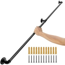 VEVOR Pipe Stair Handrail, 5FT Staircase Handrail, 440LBS Load Capacity Carbon Steel Pipe Handrail, Industrial Pipe Handrail with Wall Mount Support, Round Corner Wall Handrailings