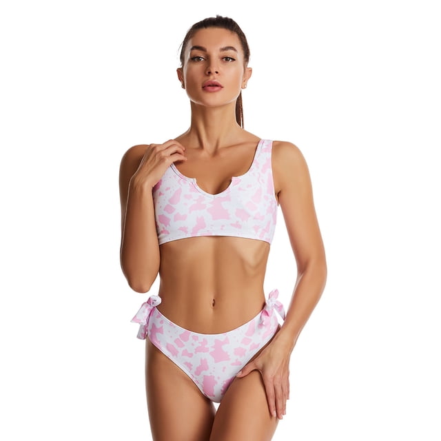 CEHVOM Ladies Women's Bathing Suit Split Cow Pattern Printed Bikini Swimsuit