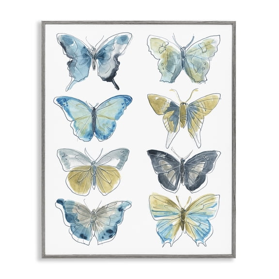 Stupell Industries Modern Varied Butterflies Insect Patterns Gray Framed Giclee Art, 11 x 14, by June Erica Vess