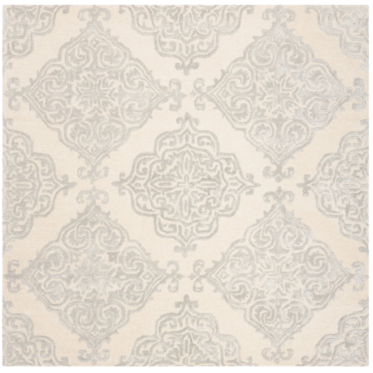 SAFAVIEH Glamour Georgene Damask Area Rug, Ivory/Silver, 6' x 6' Round