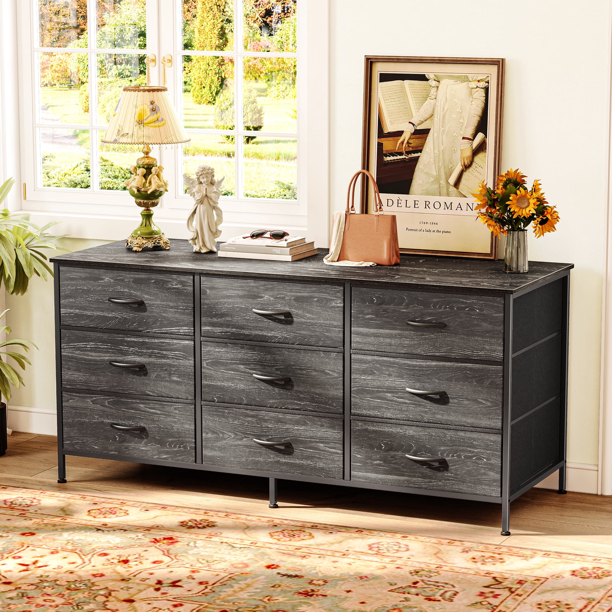 9 Drawer Bedroom Dresser with Storage, 47 Inch TV Stand for 50, 55 Inch TV, Fabric Chest for Closet