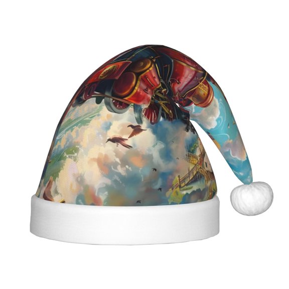 Rateoe Beautiful Red Train Hot Air Balloon Santa Hat Confortable Christmas Hat for Christmas Party Favors Fit for Kids