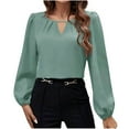 thumbnail image 2 of GaThRRgYP Workout Tops for Women,Womens Tops under $5,Women's Casual Solid Color Round Neck Long Sleeved Tops Green S, 2 of 7