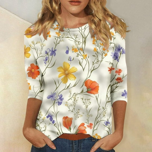 LiMoi Fall Shirts for Women V Neck Women's Tops Three Quarter Length Sleeve Tops Women's Blouses Casual My Reorder List
